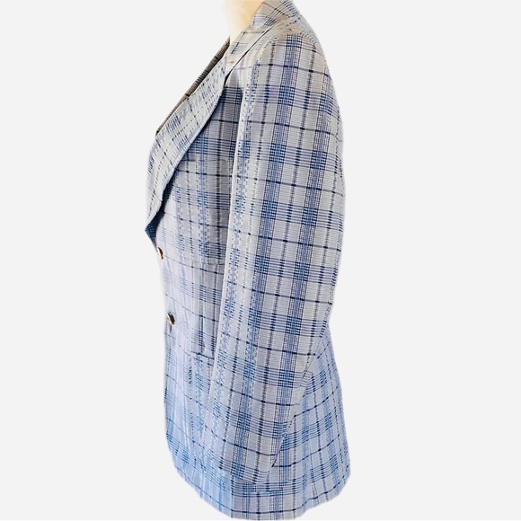 VINTAGE 70s blue plaid Sports Coat Blazer Suit jacket - Picture 9 of 15